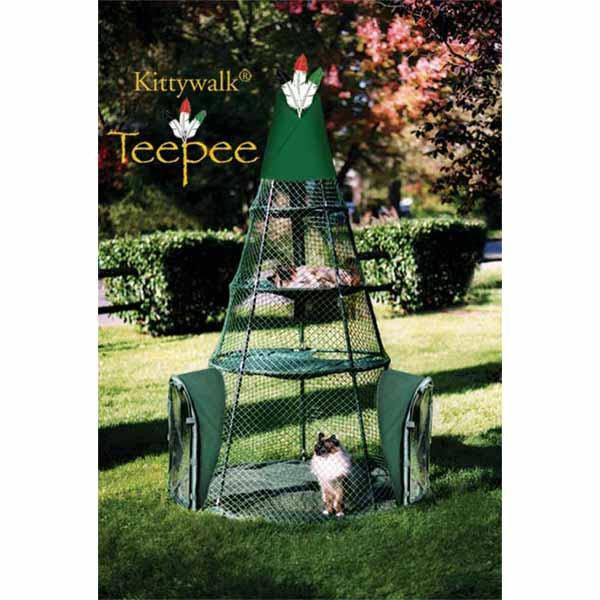 Kittywalk Teepee Outdoor Cat Enclosure Green 48" X 48" X 72"