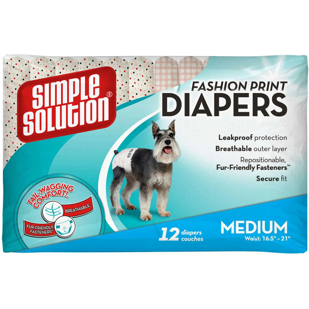 Simple Solution Fashion Disposable Dog Diapers 12 Pack Medium Pink