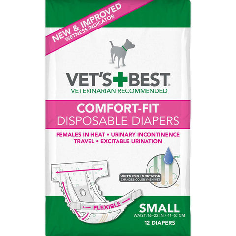 Vet's Best Comfort-fit Disposable Female Dog Diaper 12 Pack Small White 7.5" X 4.25" X 4.5"