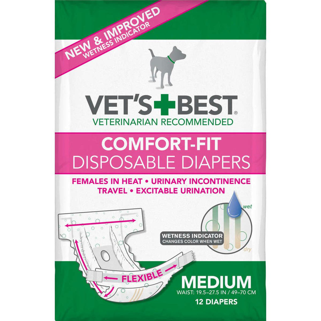 Vet's Best Comfort-fit Disposable Female Dog Diaper 12 Pack Medium White 5.18" X 4.75" X 8.5"