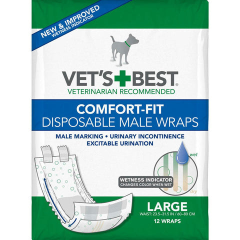 Vet's Best Comfort-fit Disposable Male Dog Wrap 12 Pack Large White 5.88" X 4.75" X 8.38"