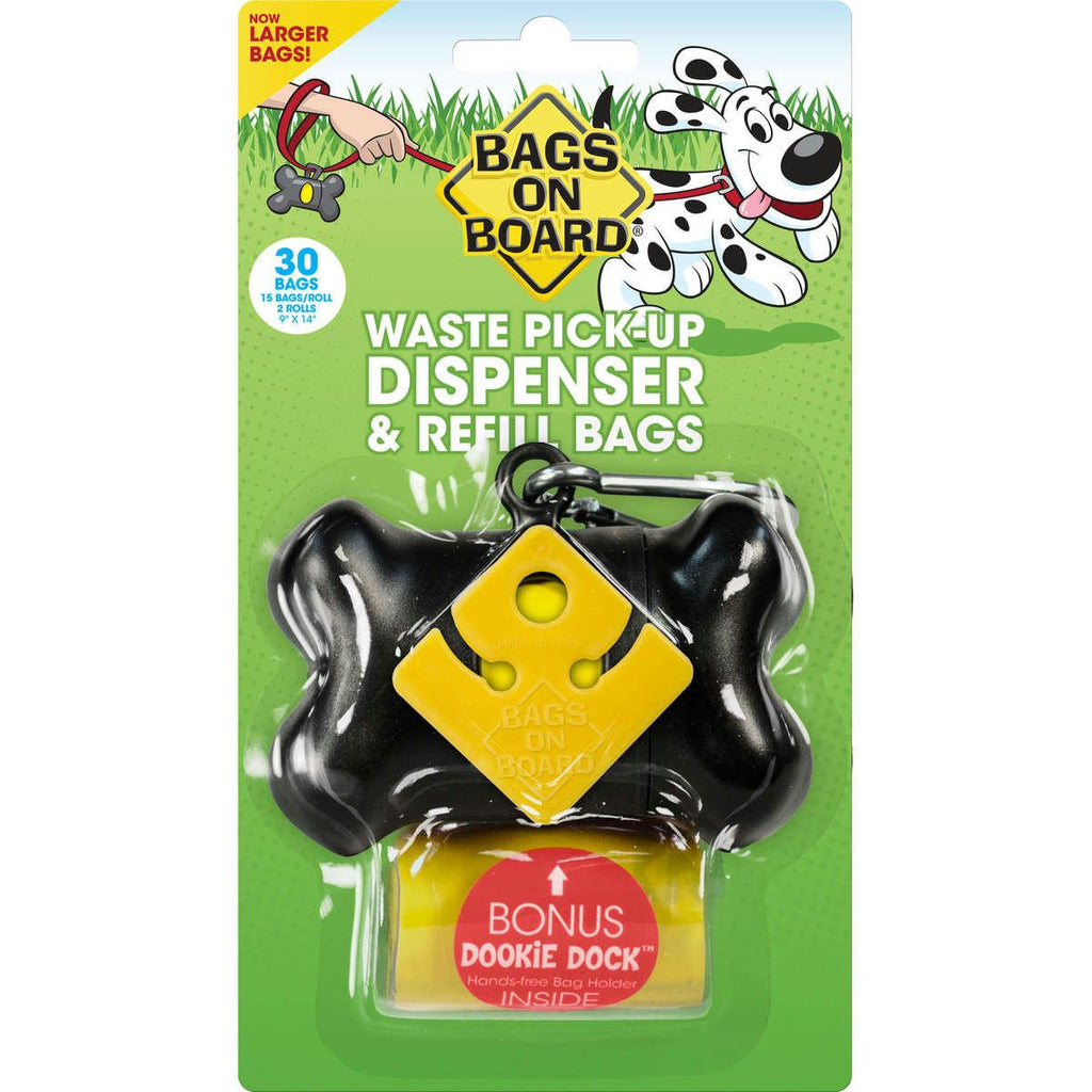 Bags On Board Waste Pick-up Dispenser And Refill Bags With Dookie Dock 30 Bags Black