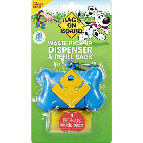 Bags On Board Waste Pick-up Dispenser And Refill Bags With Dookie Dock 30 Bags Blue