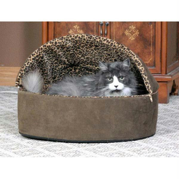 K&h Pet Products Thermo-kitty Bed Deluxe Hooded Large Mocha 20" X 20" X 14"