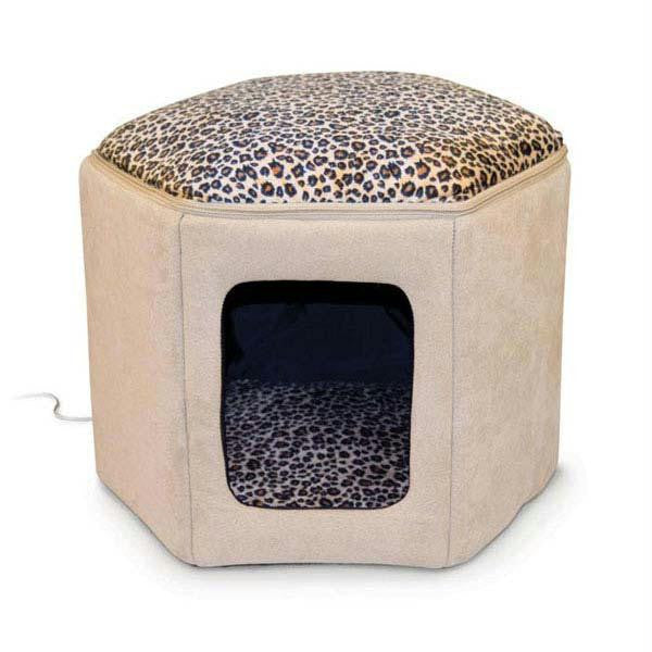 K&h Pet Products Thermo-kitty Sleephouse Tan - Leopard 17" X 16" X 13"