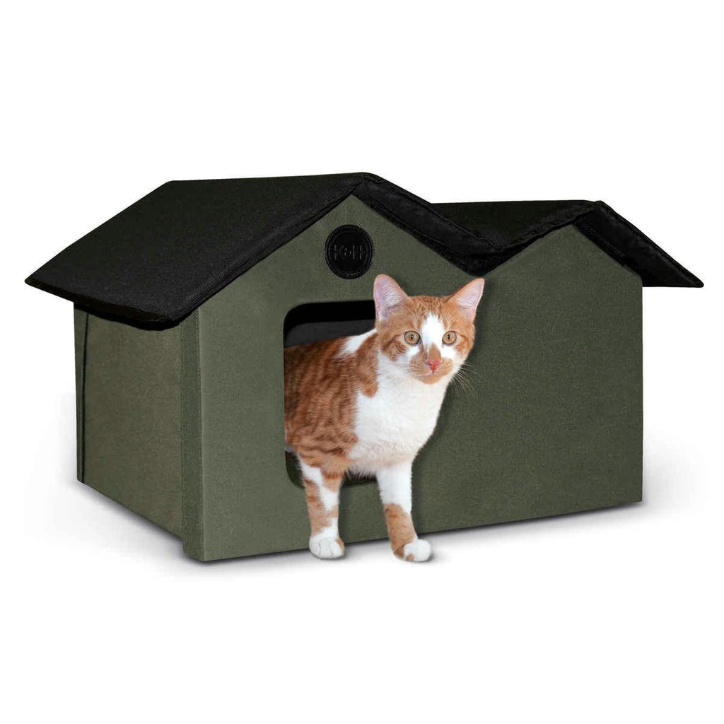 K&h Pet Products Unheated Outdoor Kitty House Extra Wide Olive - Black 21.5" X 26.5" X 15.5: