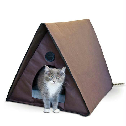 K&h Pet Products Outdoor Heated Multiple Kitty A-frame Chocolate 35" X 20.5" X 20"