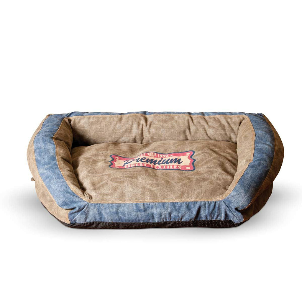 K&h Pet Products Vintage Bolster Pet Bed Premium Logo Small Brown - Blue 21" X 30" X 7"