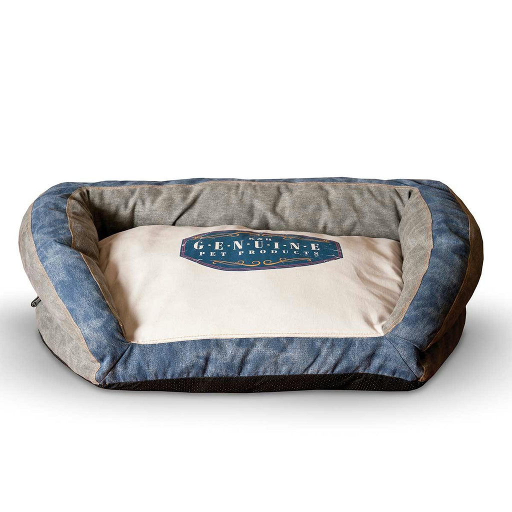 K&h Pet Products Vintage Bolster Pet Bed Genuine Logo Small Gray - Blue 21" X 30" X 7"