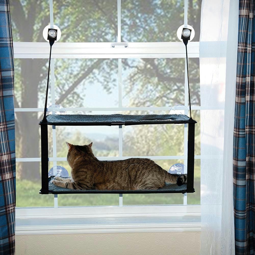 K&h Pet Products Kitty Sill - Double Stack Ez Window Mount Gray - Black 12" X 23" X 0.5"