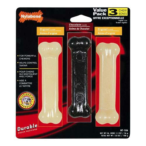 Nylabone Durable Dog Chew Toy Triple Pack Black - White 4.5" X 1.5" X 1.5"