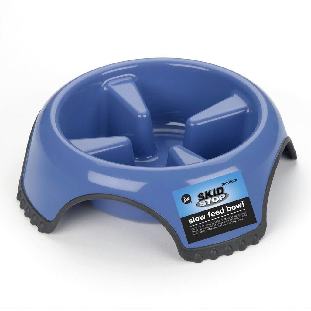 Petmate Jw Skid Stop Slow Feed Dog Bowl Large Blue 10.5" X 10.5" X 3.25"