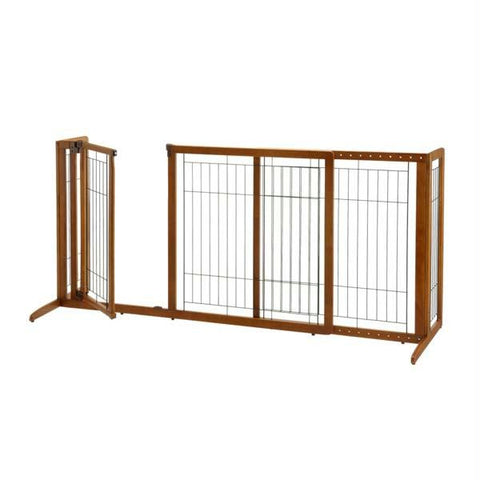 Richell Deluxe Freestanding Pet Gate With Door Medium Brown 61.8 - 90.2" X 24" X 28"