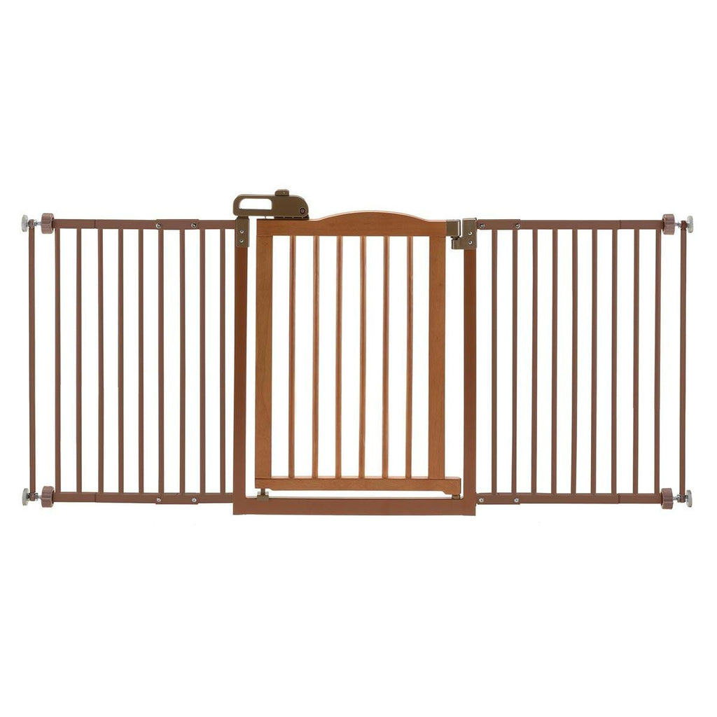 Richell One-touch Wide Pressure Mounted Pet Gate Ii Brown 32.1" - 62.8" X 2" X 30.5"