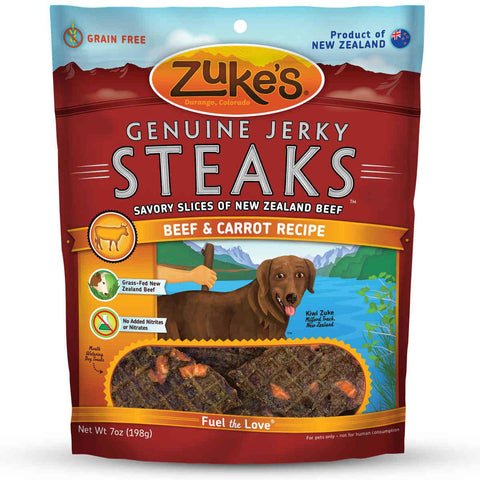 Zuke's Genuine Jerky Steaks Beef And Carrot 7 Oz.