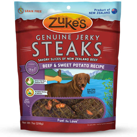 Zuke's Genuine Jerky Steaks Beef And Sweet Potato 7 Oz.