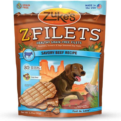 Zuke's Z-filets Select Grain Free Dog Treat Grilled Beef 3.25 Oz.