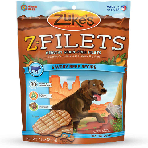 Zuke's Z-filets Select Grain Free Dog Treat Grilled Beef 7.5 Oz.