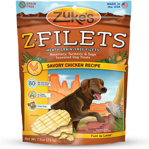 Zuke's Z-filets Select Grain Free Dog Treat Grilled Chicken 7.5 Oz.