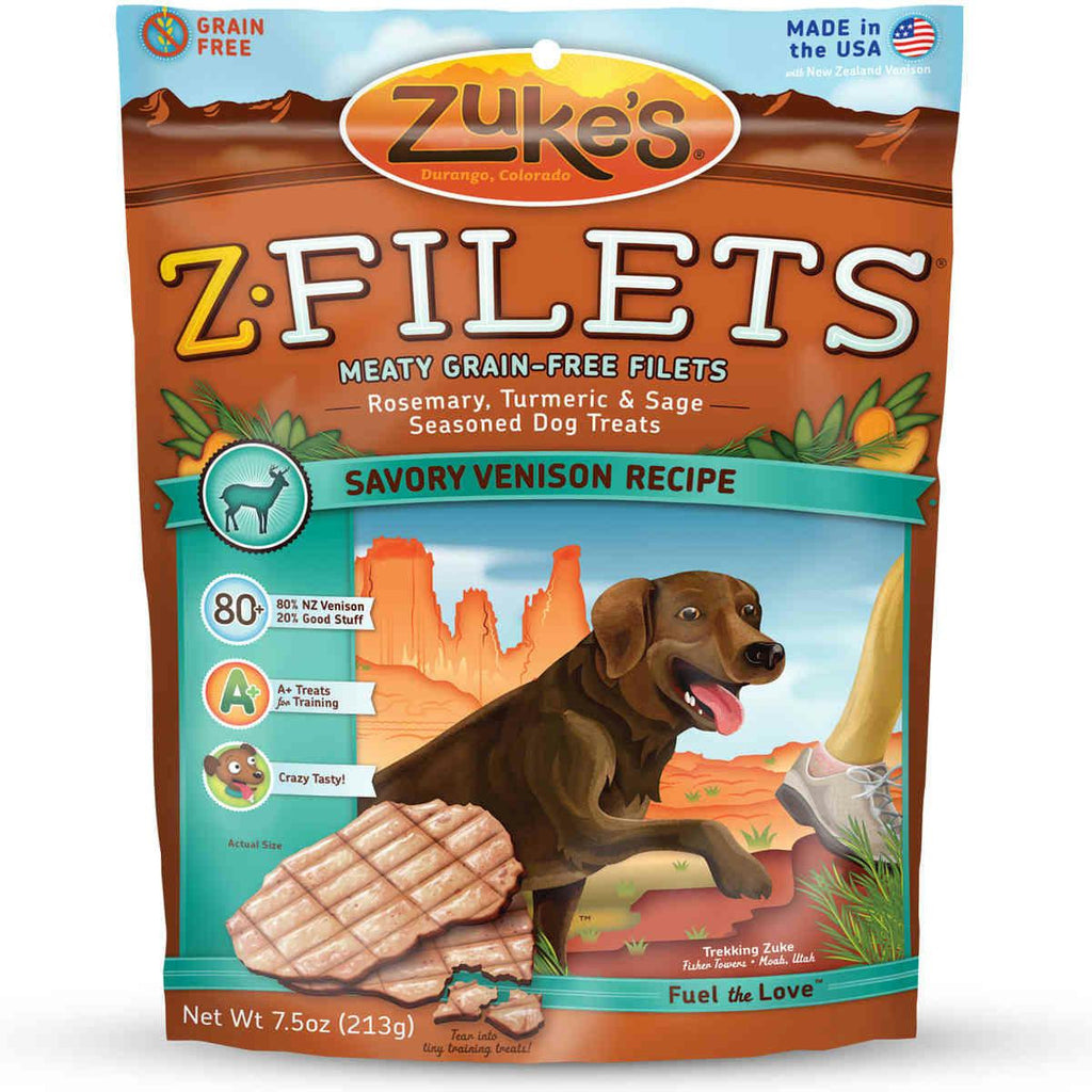 Zuke's Z-filets Select Grain Free Dog Treat Grilled Venison 7.5 Oz.