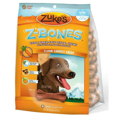 Zuke's Z-bones Grain Free Edible Dental Chews Clean Carrot Crisp 18 Count Small